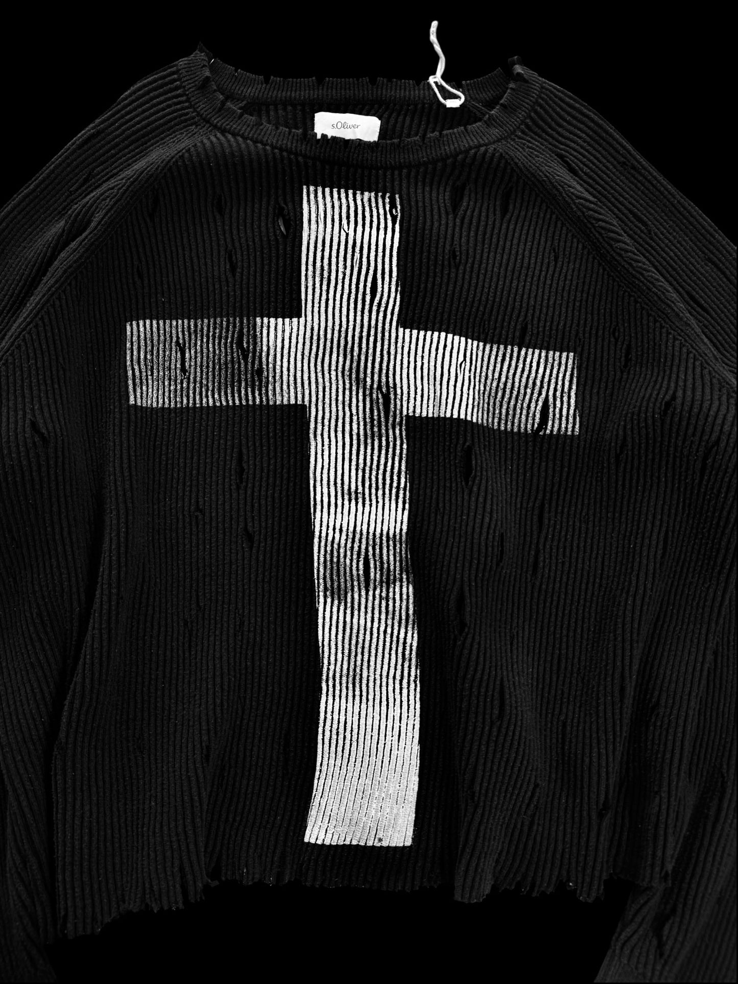 Cropped + Distressed + Oversized "Cross" Sweater