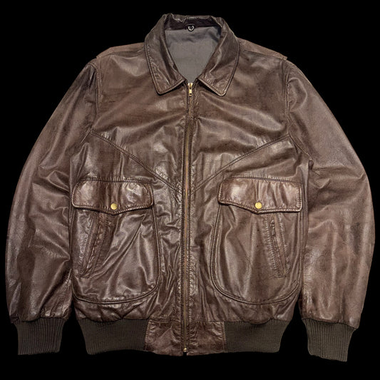 Vintage Brown Leather Bomber Jacket XL