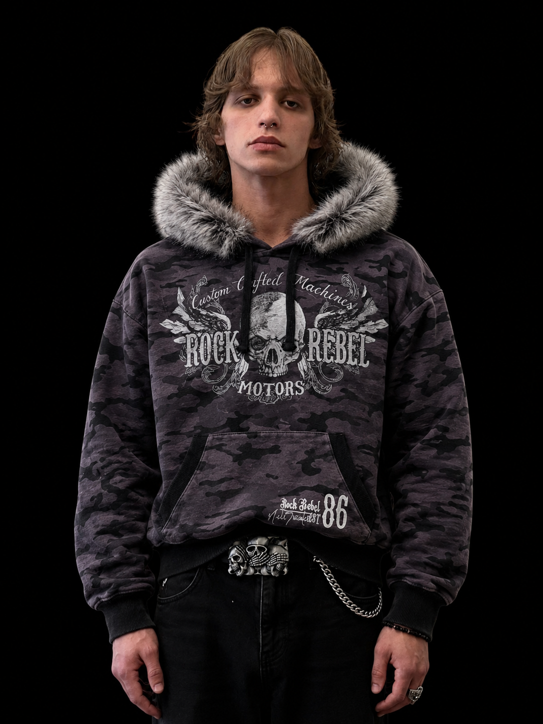 Rock Rebel Fur Hooded hoodie