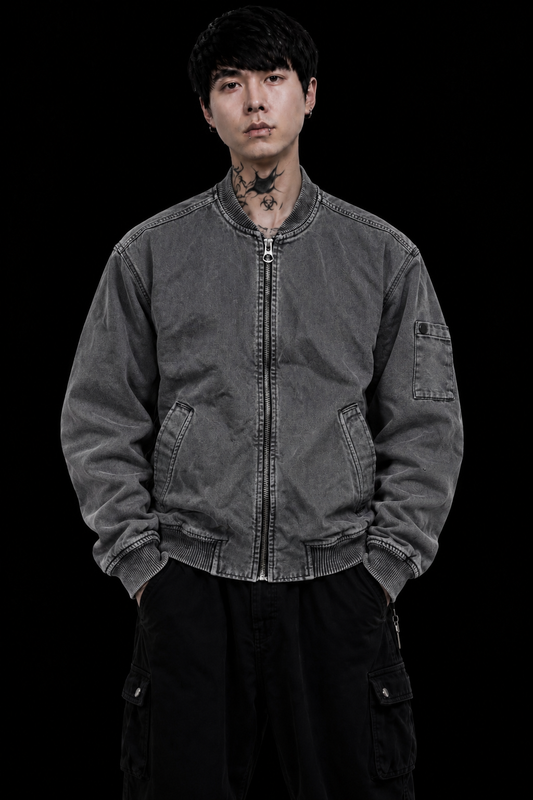 Grey Denim Bomber Jacket